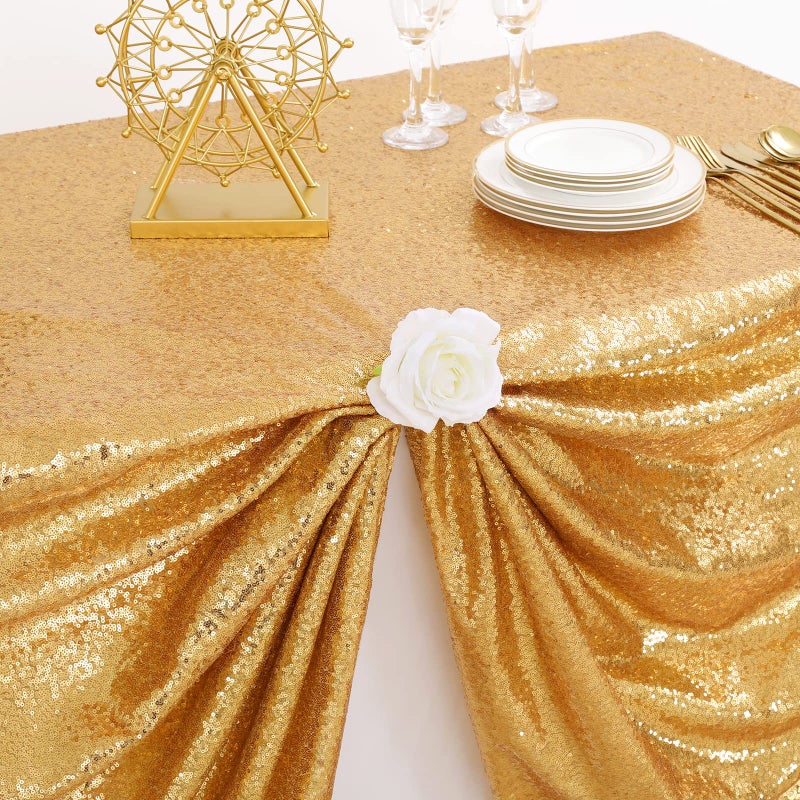 B.Cool B-COOL Gold Rectangle Sequin Tablecloth 90x156-Inch Sparkly Wedding Tablecloth Long Glitter Table Overlays for Event Party Banquet - Image 4